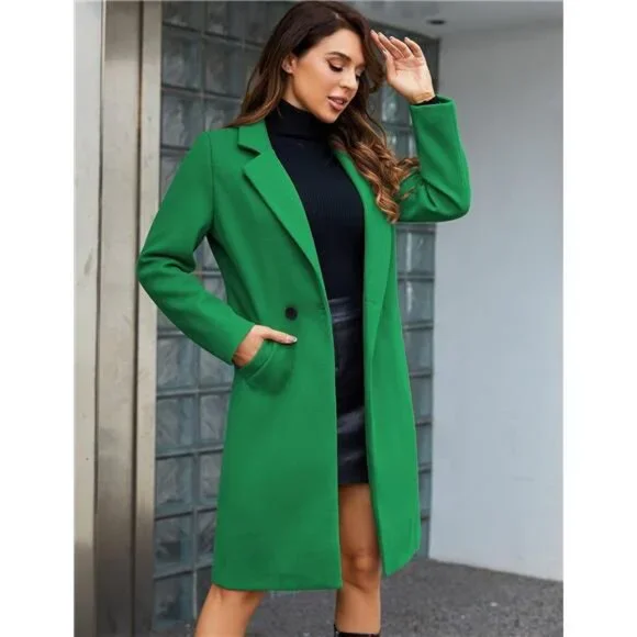 Women's Notch Lapel Double Breasted Trench Coat Green